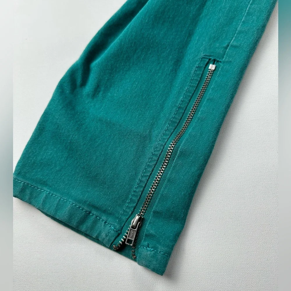 JLo straight jeans. Stretchy. Teal with zipper at ankle. Size 12